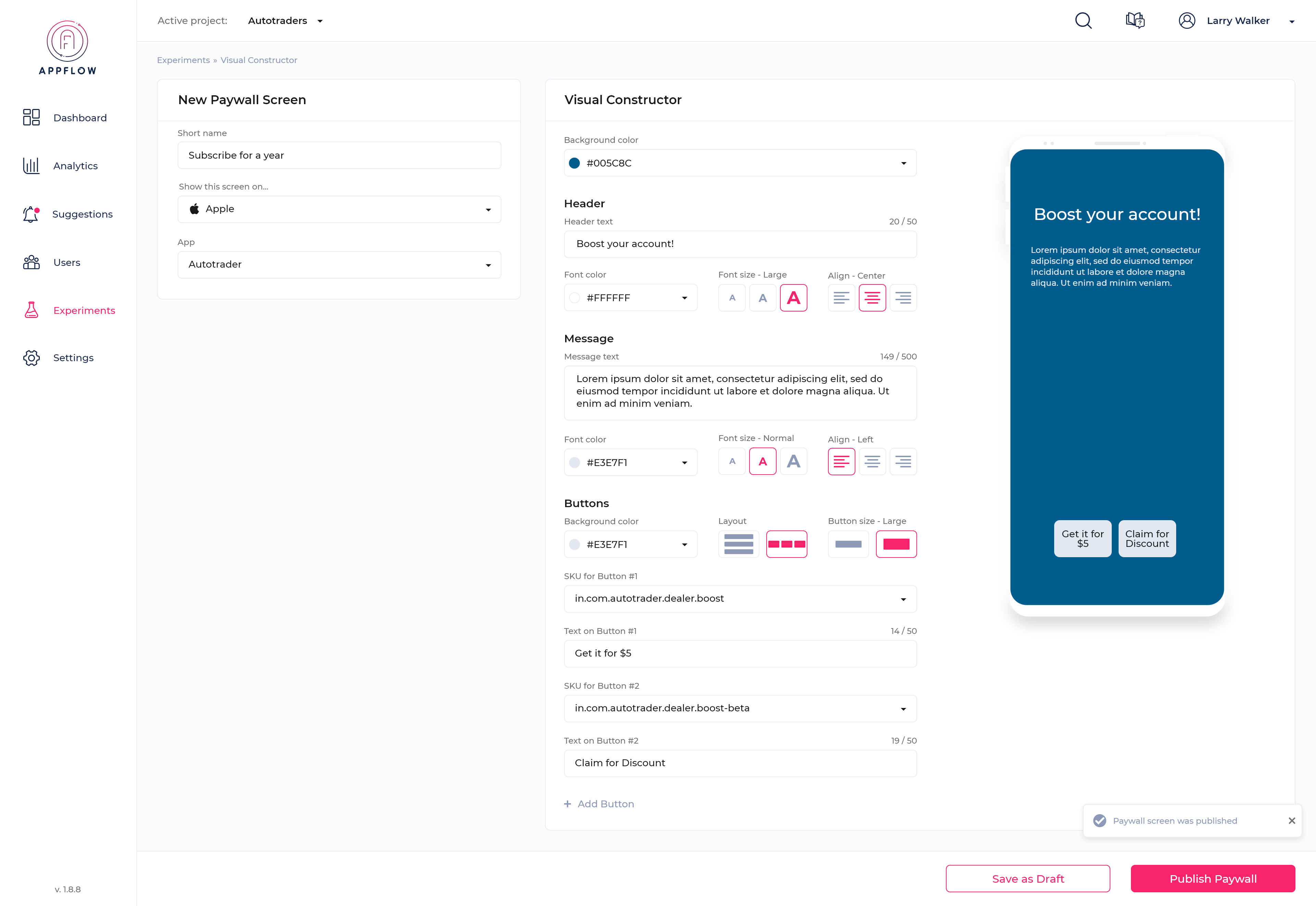 visual constructor example created by appflow.ai